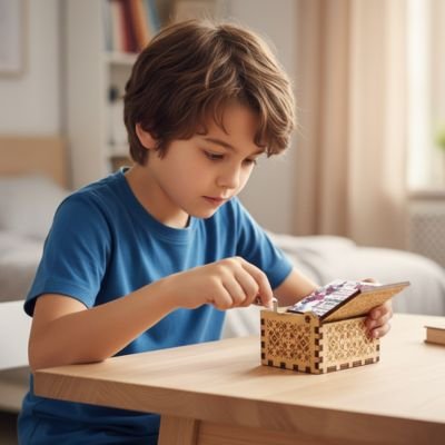 boite a musique mélodieuse beige en bois