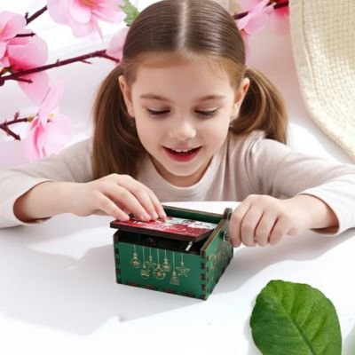 boite a musique mélodieuse vert en bois