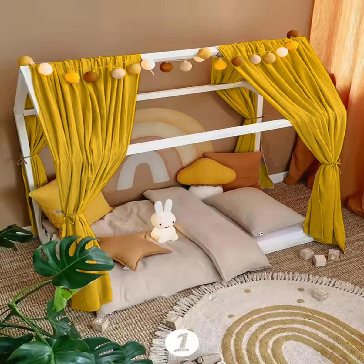 ciel de lit cabane orange 120cmx350cm
