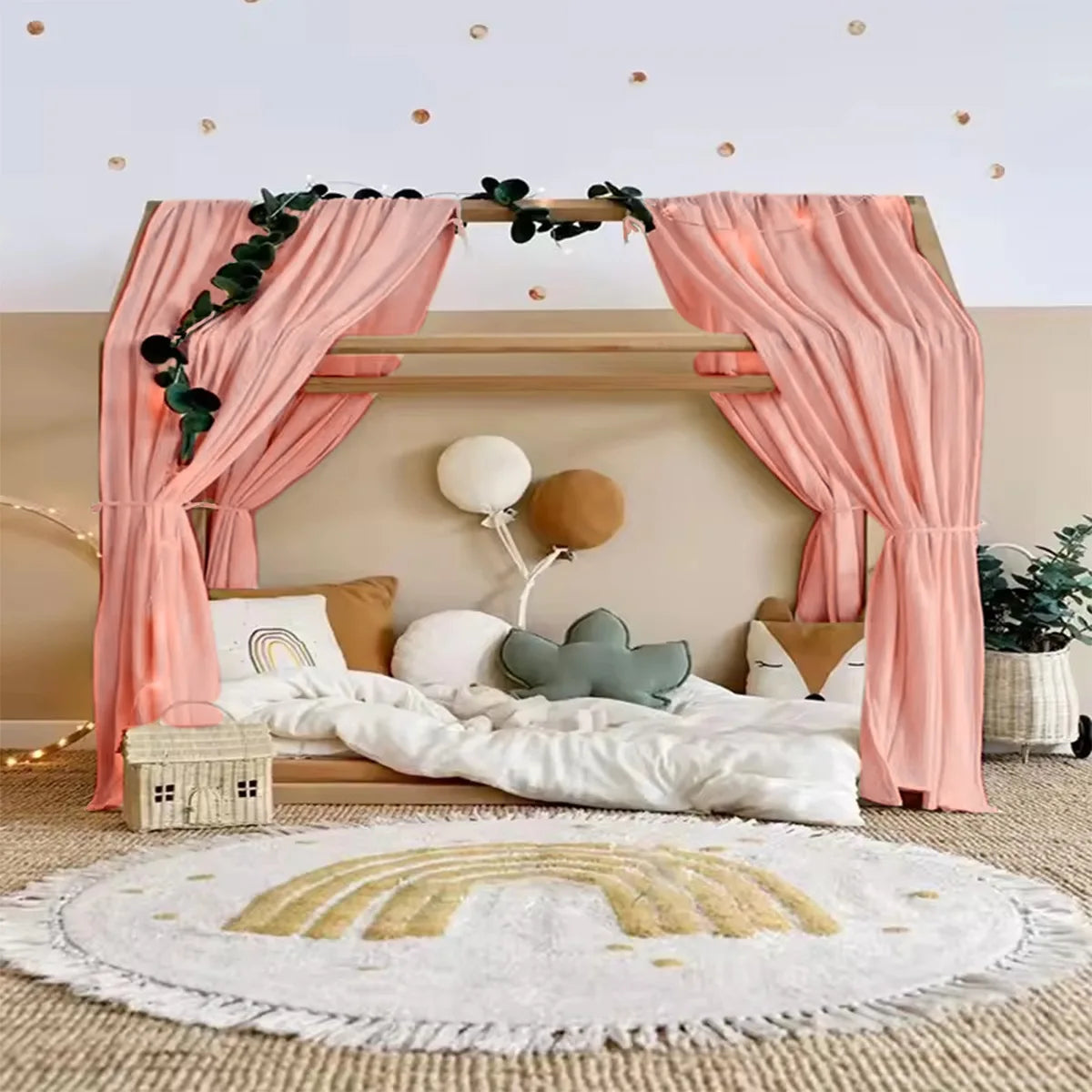 ciel de lit cabane rose saumon 120cmx350cm