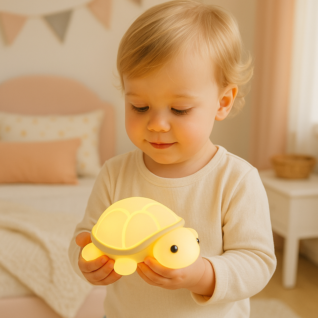 enfant tenant la tortue veilleuse MueLamp