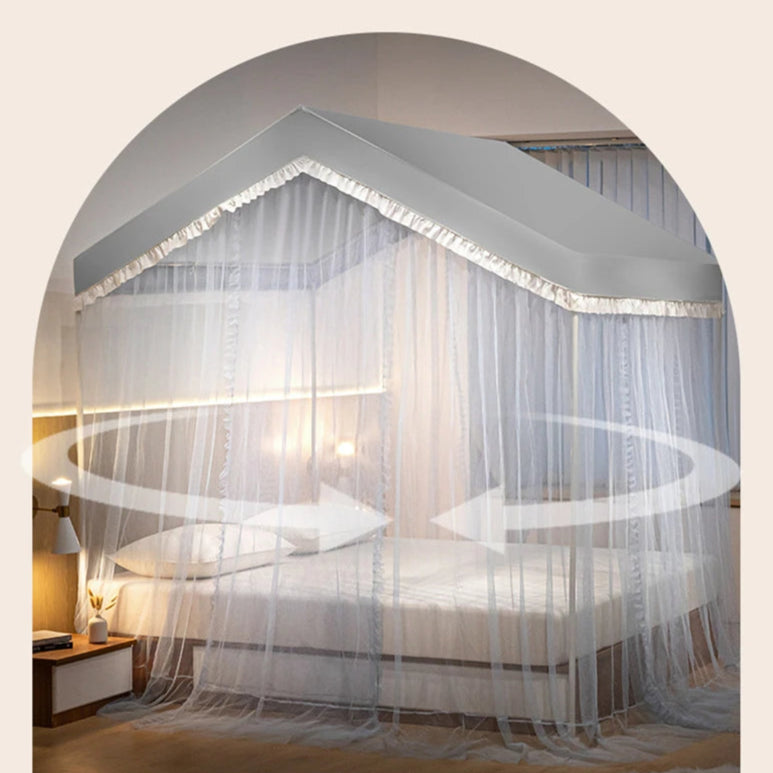 grand ciel de lit cabane gris moustiquaire