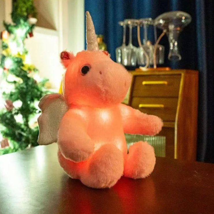 peluche licorne rose compagnon lumineux du soir