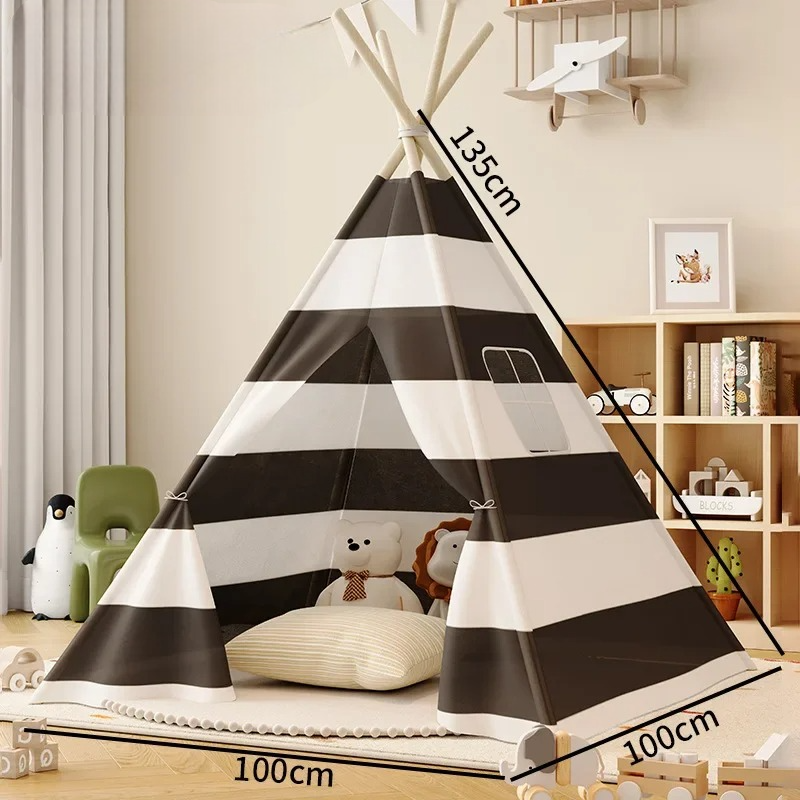 tipi enfant a bande blanc noir 100x135cm