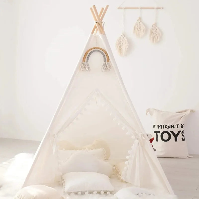 tipi enfant blanc avec arc-en-ciel au salon