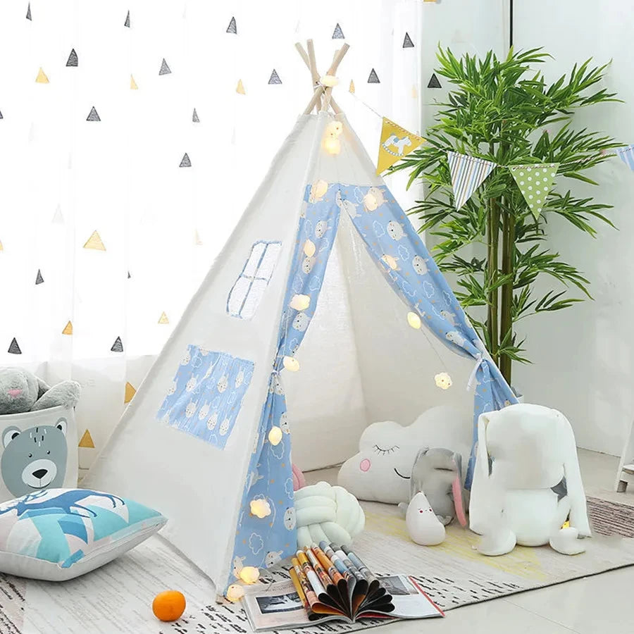 tipi enfant blanc avec motifs dessin 135x100cm