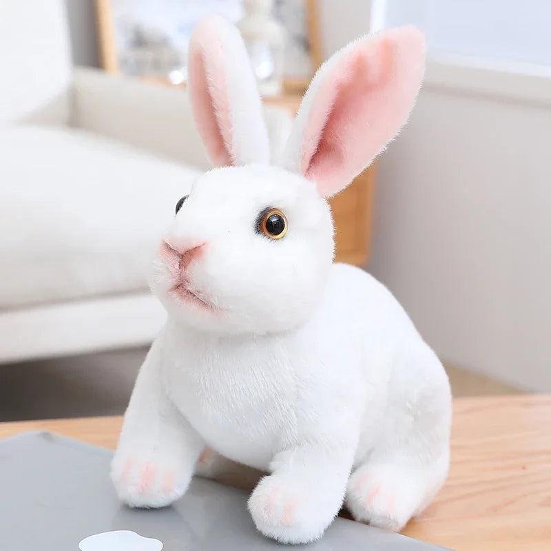 Peluche Lapin realiste 20 ou 30 cm blanc assis
