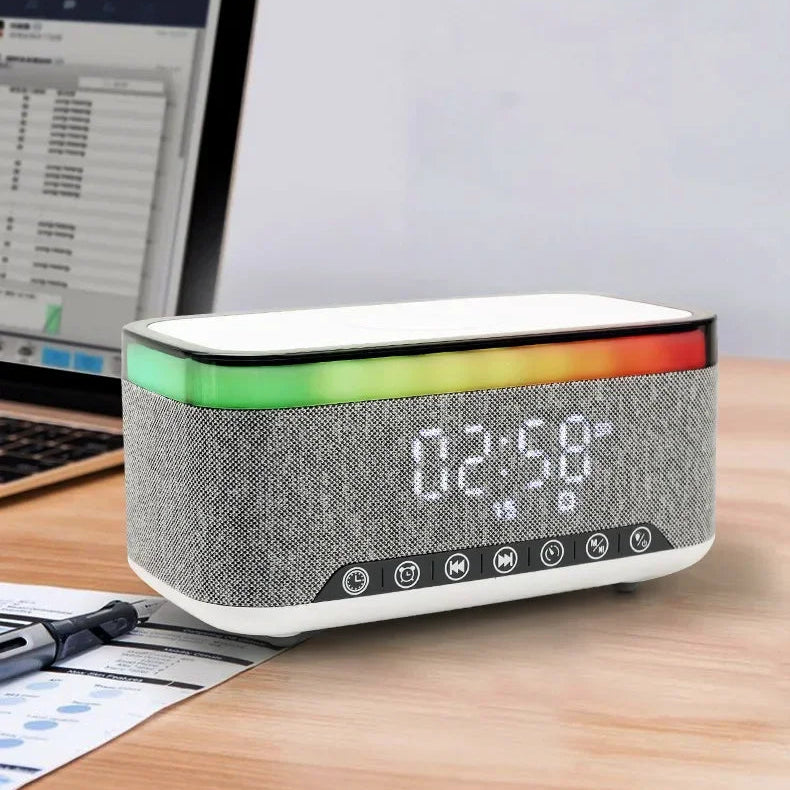 radio réveil bluetooth veilleuse enfant 6-en-1 – enceinte blutooth, chargeur sans fil & affichage led