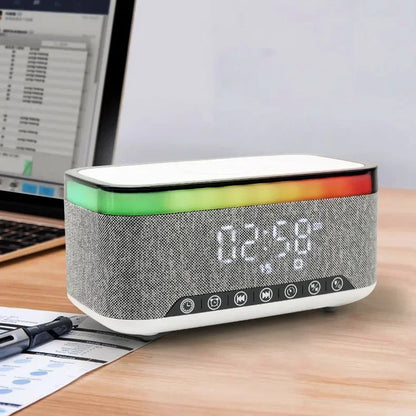 radio réveil bluetooth veilleuse enfant 6-en-1 – enceinte blutooth, chargeur sans fil & affichage led
