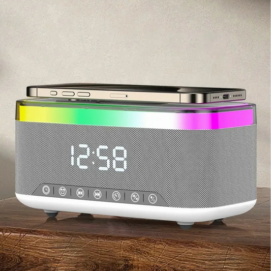 radio réveil bluetooth veilleuse enfant 6-en-1 – enceinte blutooth, chargeur sans fil & affichage led