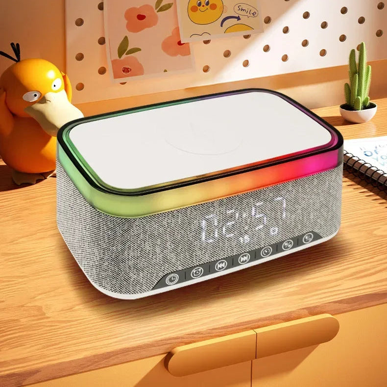 radio réveil bluetooth veilleuse enfant 6-en-1 – enceinte blutooth, chargeur sans fil & affichage led