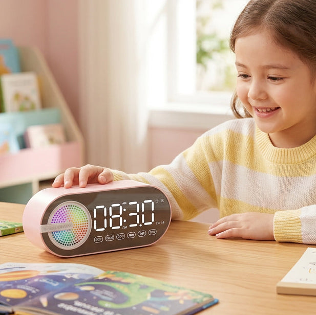 réveil bluetooth enfant avec haut-parleur, led rgb et affichage miroir