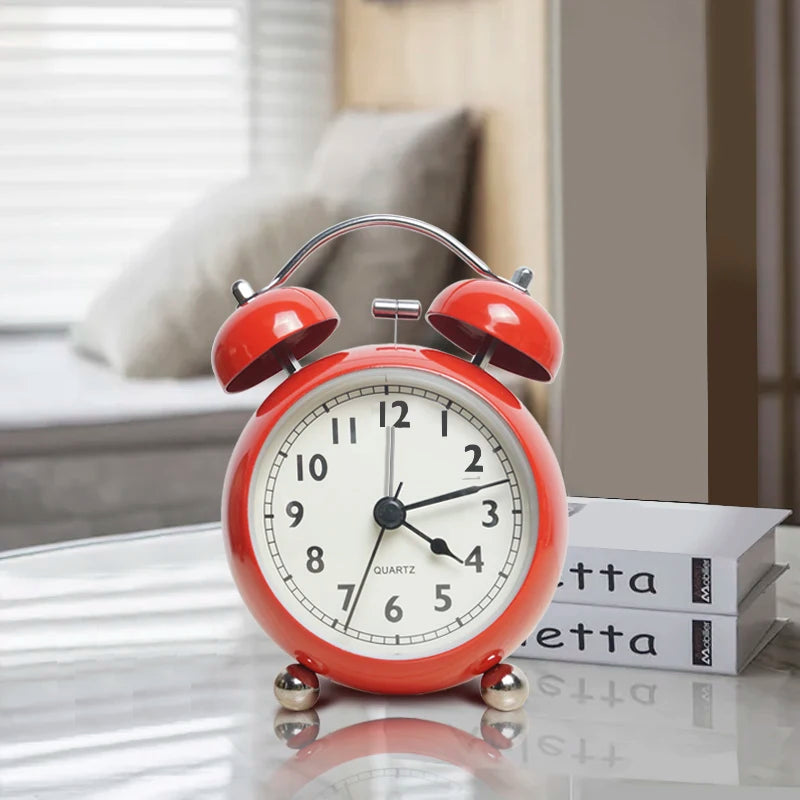 réveil analogique métal rétro silencieux pour enfant – horloge quartz bureau