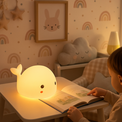 baleine veilleuse enfant accompagne la lecture