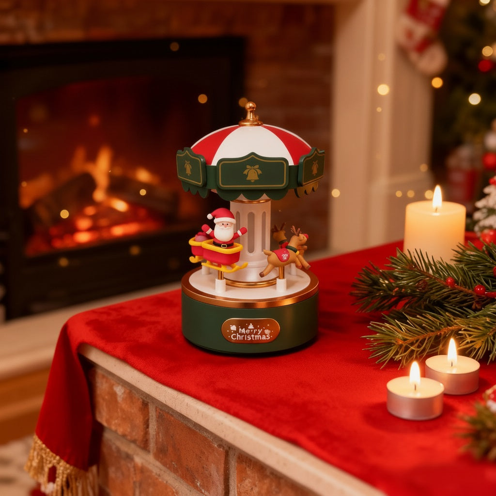 boite a musique rechargeable carousselson park vert sur table