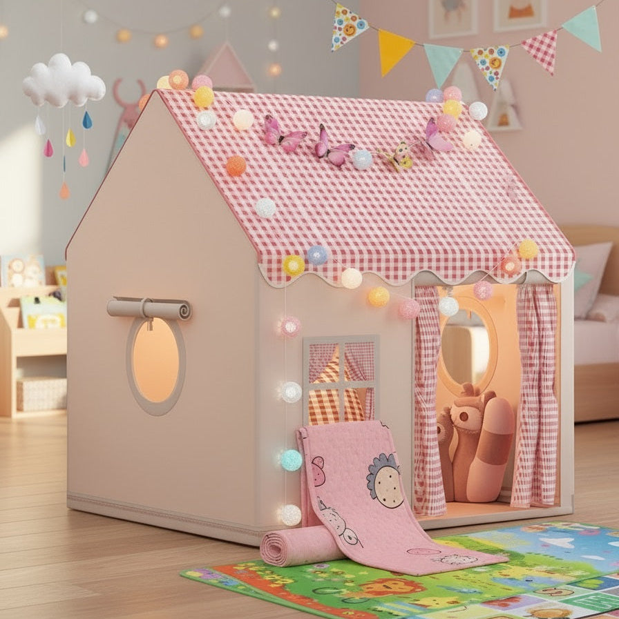cabane enfant d'interieure rose cabanepliante avec accessoires