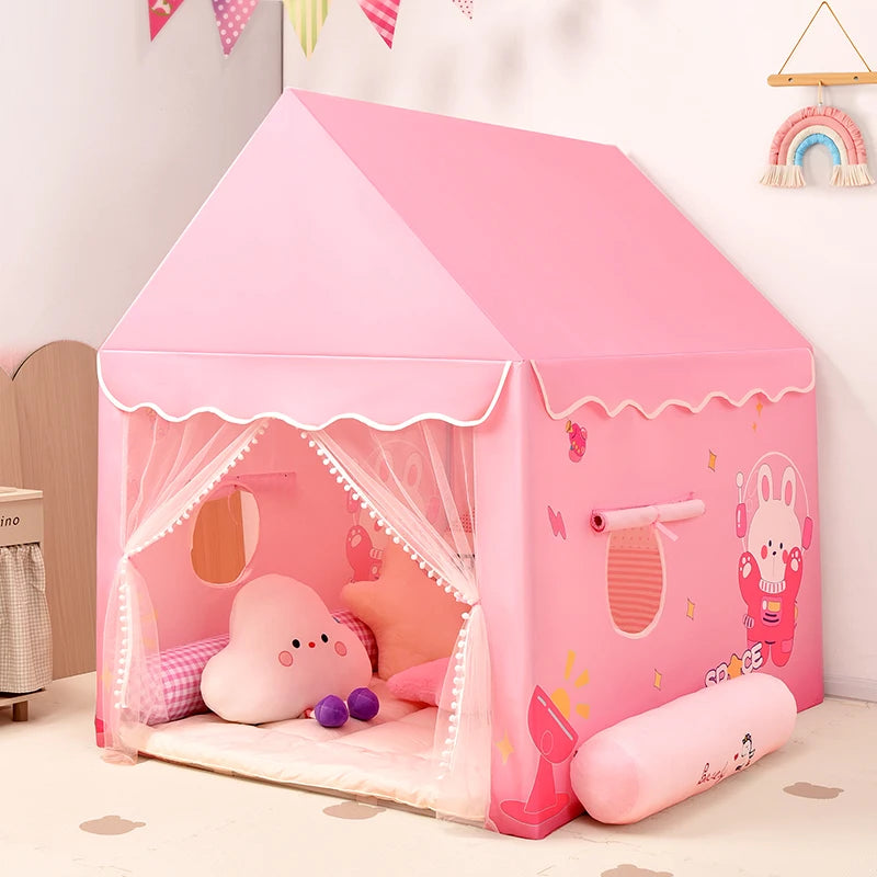 cabane enfant intérieur rose indoortent avec rideau transparent