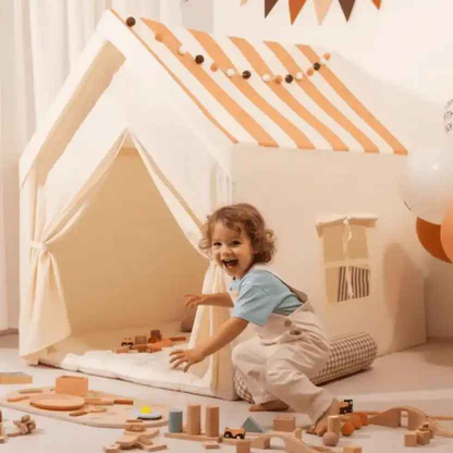 tente enfant cyan avec tapis et décorations | MagicNest™