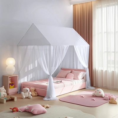 ciel de lit cabane blanc rideaux de lit blanc