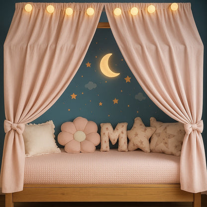 ciel de lit cabane garcon rose muecabane avec tapis arc-en-ciel