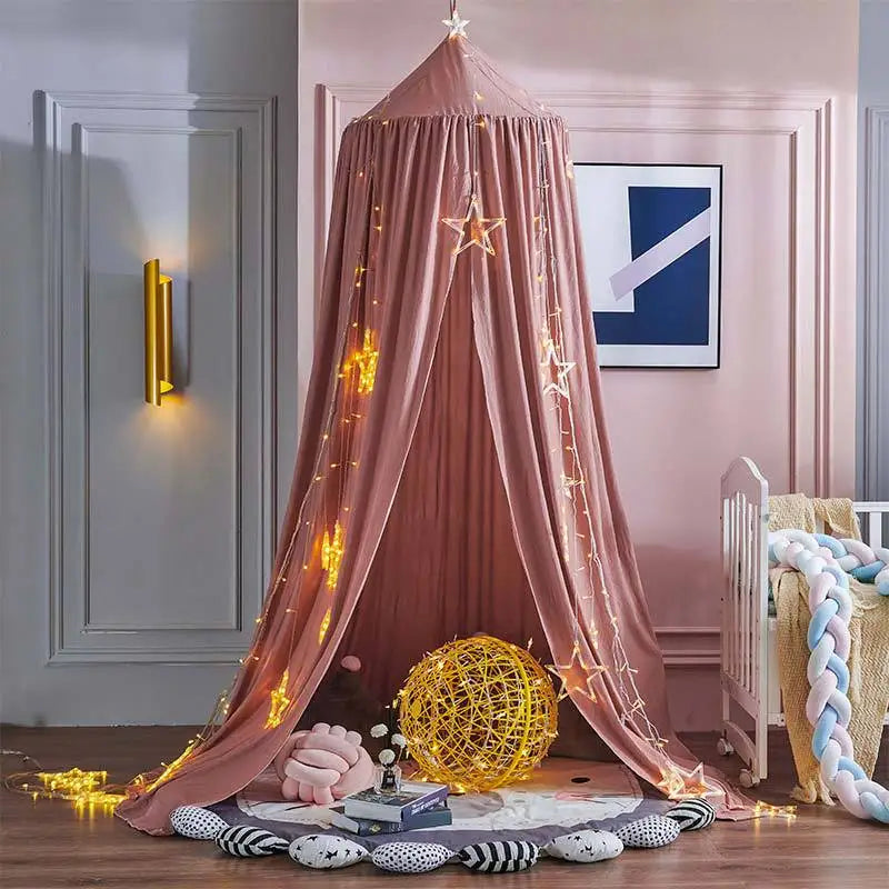 ciel de lit enfant  gris chataigne en dome suspendu pour coin de jeu