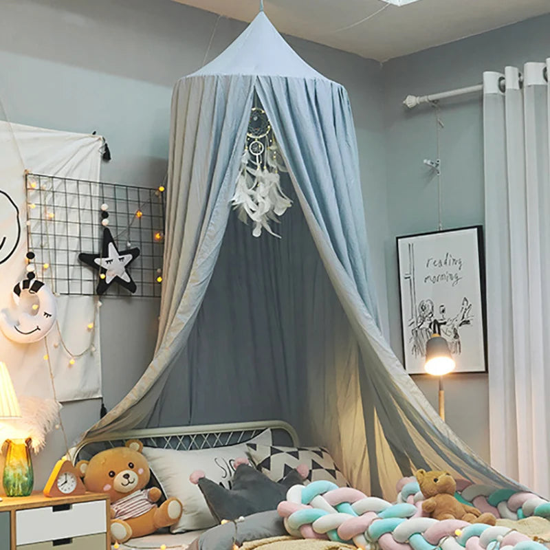 ciel de lit  gris bleu pour chambre enfant en dome suspendu 