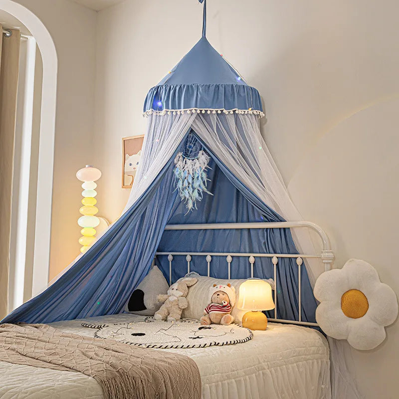 ciel de lit princesse bleu en dome double couche muerani