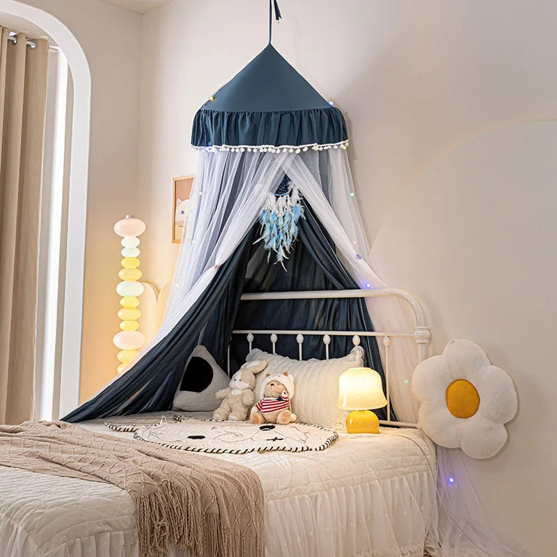ciel de lit princesse bleu foncé en dome double couche muerani