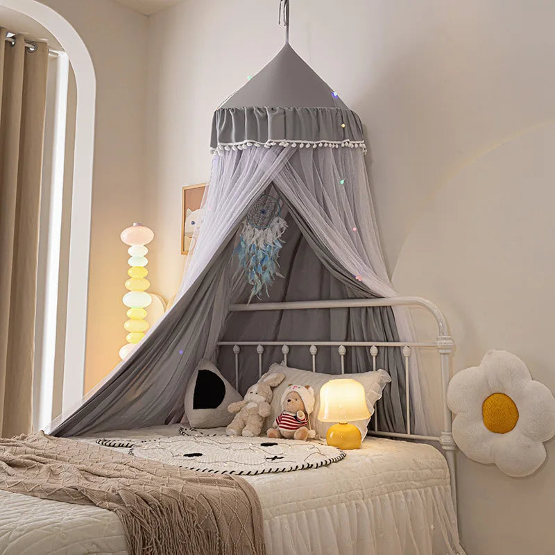 ciel de lit princesse gris en dome double couche muerani