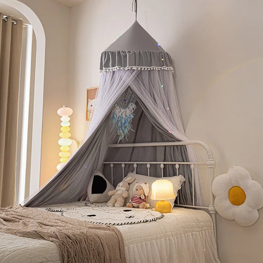 ciel de lit princesse gris en dome double couche muerani