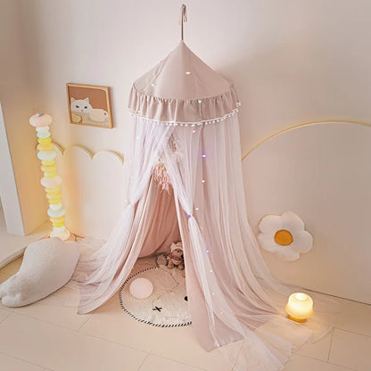 ciel de lit princesse rose poudre en dome muerani au coin de jeu