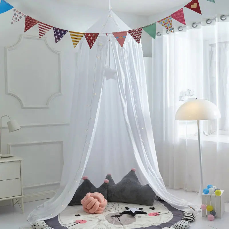 ciel de lit enfant  suspendu pompon blanc
