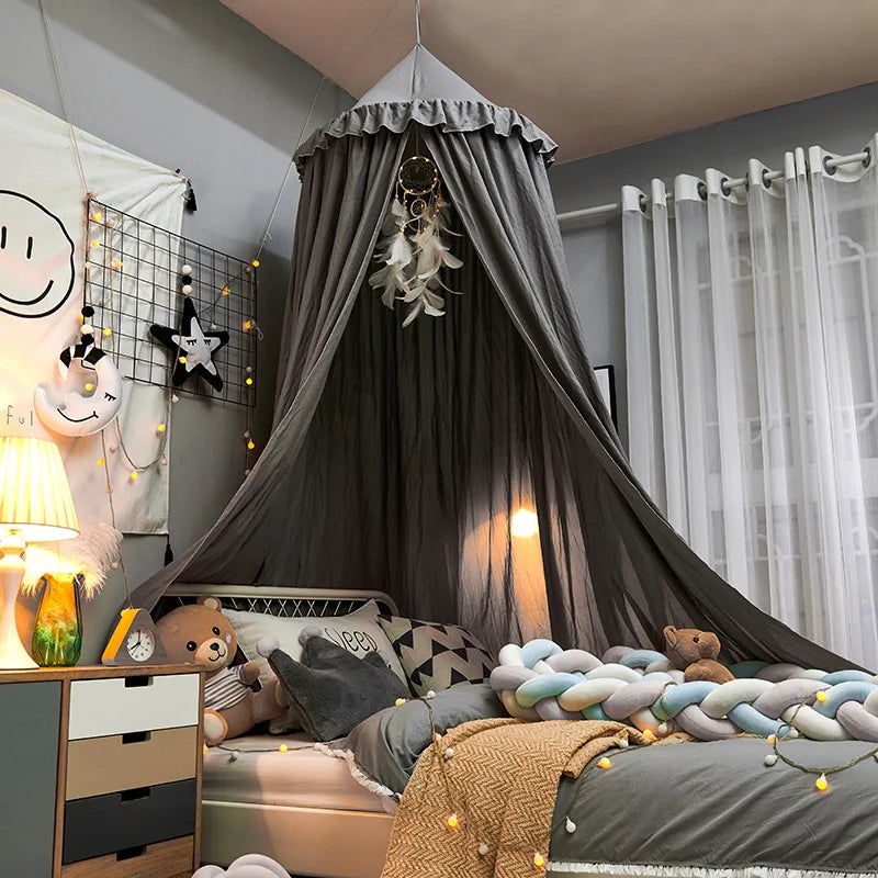 ciel de lit enfant suspendu dome volant gris