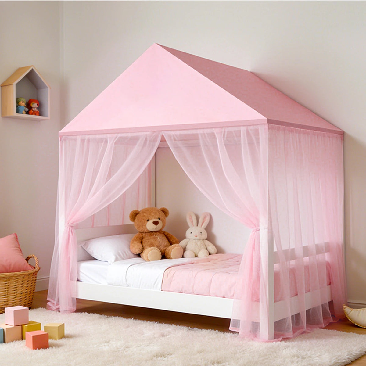 ciel de lit moustiquaire princesse rose – baldaquin maison pour lit cabane enfant  BaldaNet