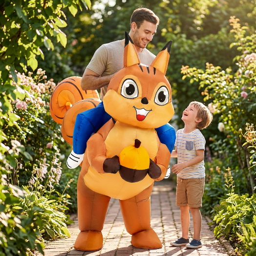 Costume écureuil au jardin avec un enfant