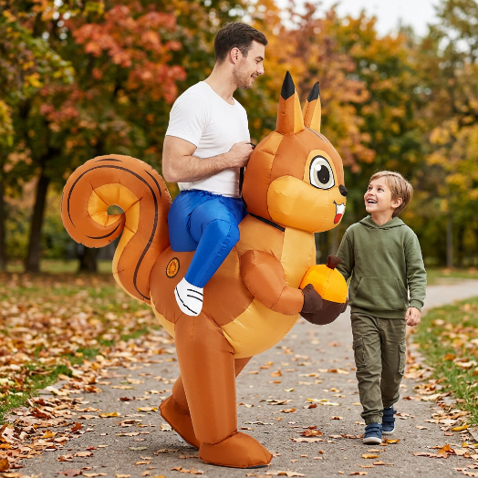 Costume écureuil au parc avec un enfant