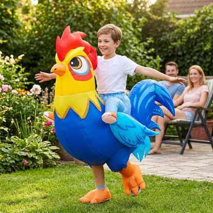 Costume de coq porté par un enfant au jardin
