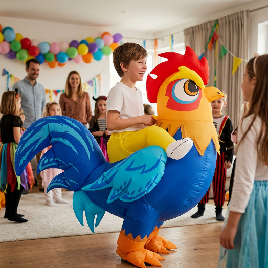 Costume de coq porté par un enfant lors d’une fête