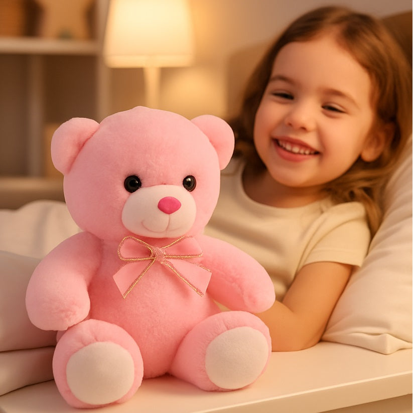 enfant avec ours peluche ourson lumineux muebearplush rose