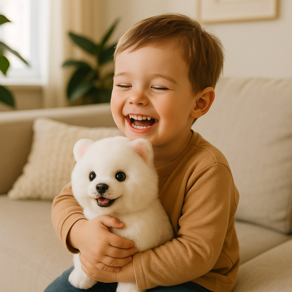 enfant avec peluche chien 23cm doudouapaisant