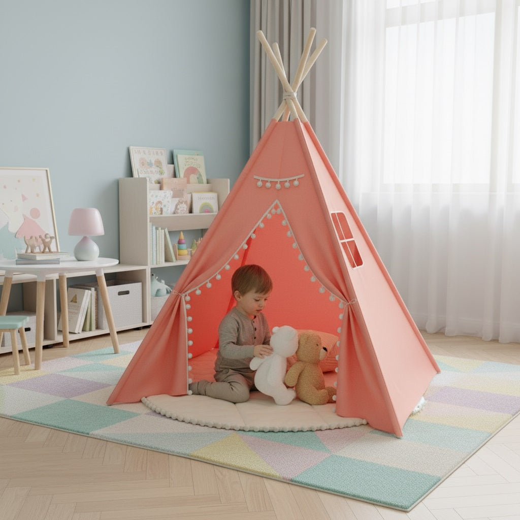 enfant avec tipi enfant rose tipiuni