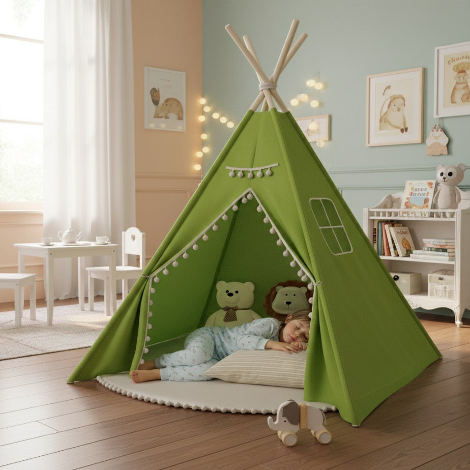 enfant avec tipi enfant vert tipiuni