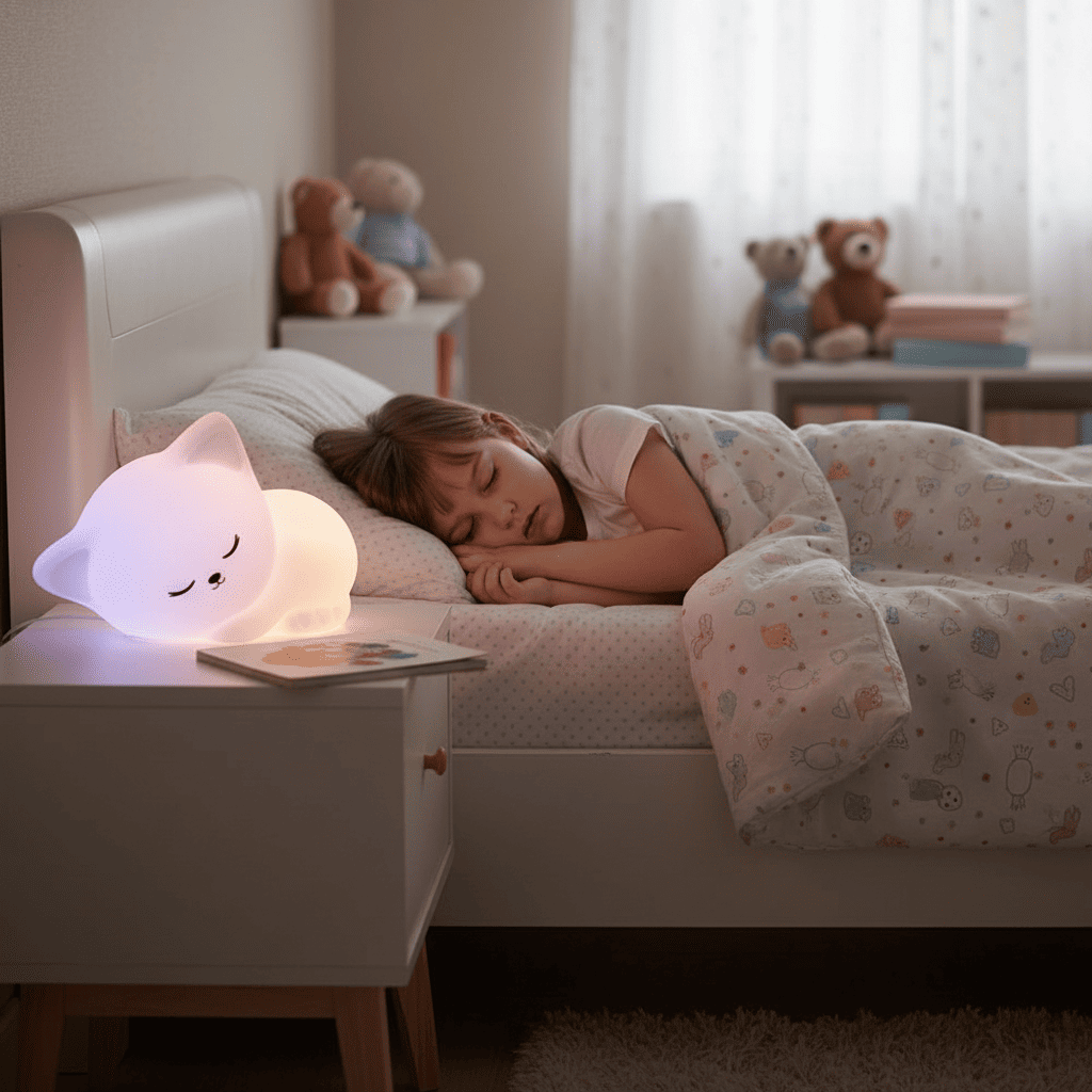 enfant avec veilleuse chat chatdort