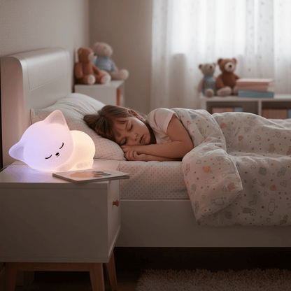 enfant avec veilleuse chat chatdort