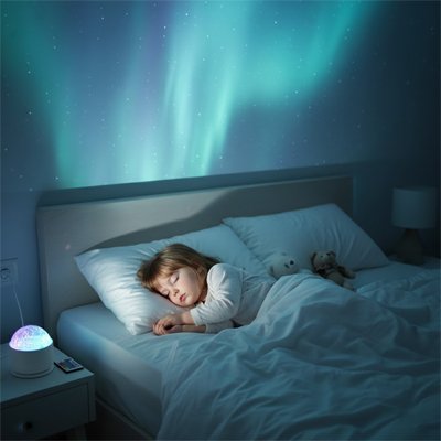 enfant avec veilleuse projection magiclight lumiere bleu