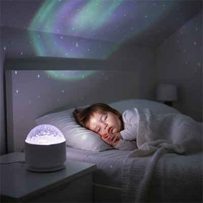 enfant avec veilleuse projection magiclight lumiere variable