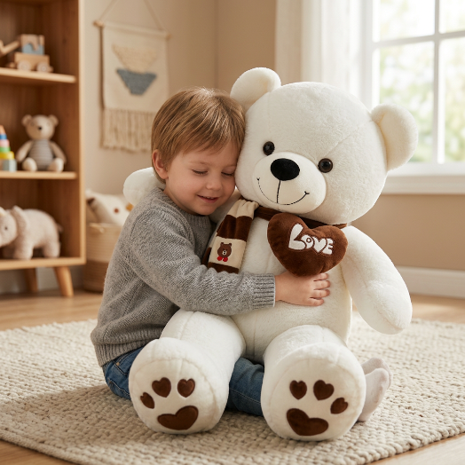Enfant câlinant l’ours blanc MueBioDoux