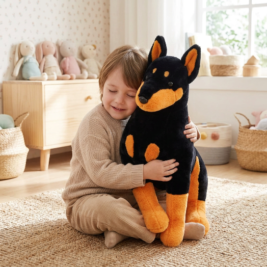 Enfant câlinant la peluche dans sa chambre