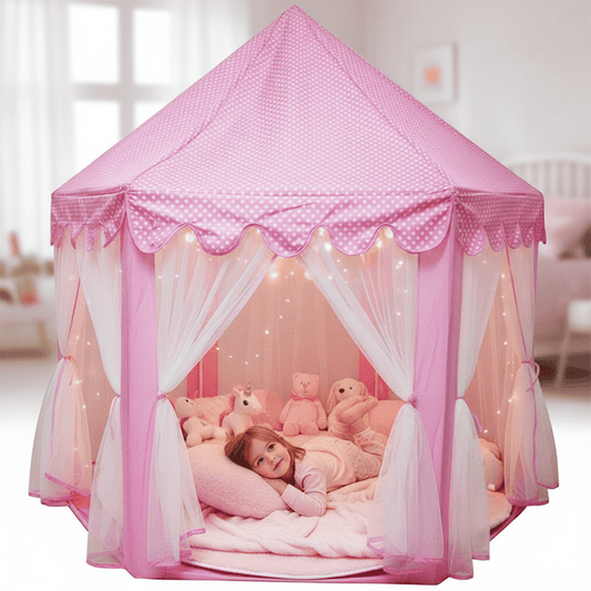 enfant couché dans tente enfant tenteprincesse rose