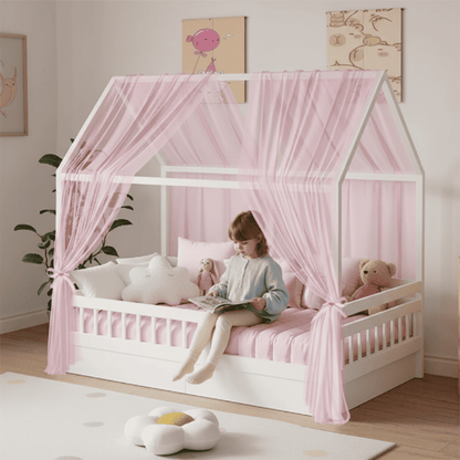 enfant de 6 ans avec ciel de lit cabane rose auventcare